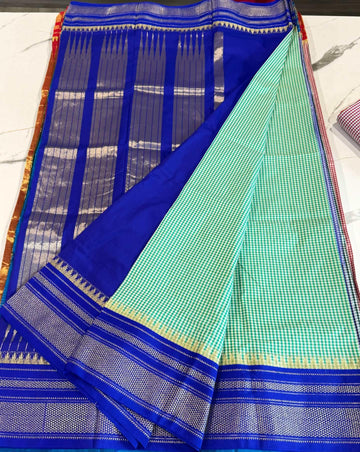 LD-N22 narayanapeta checks sarees sea green and blue saree