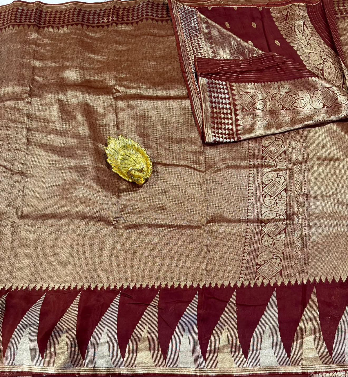 MS-4600 Brown colour Temple tissue saree