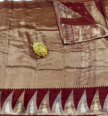 MS-4600 Brown colour Temple tissue saree
