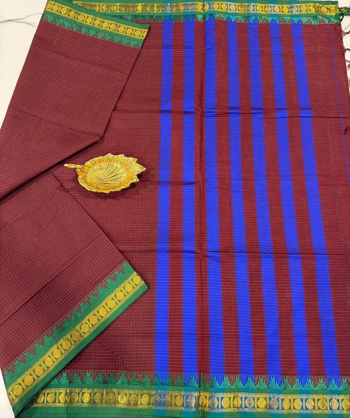 KC-950 Brown nd green kanchi cotton saree