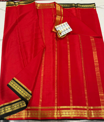 MR-95 Red n black colour Mysore pure crepe saree