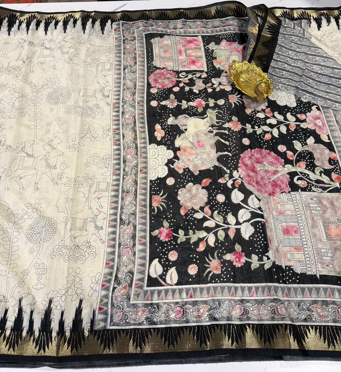 White n black colour Mashru mangalagiri saree