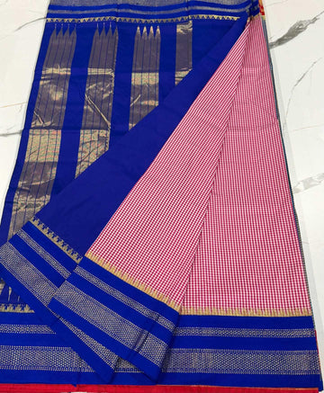 LD-N22 narayanapeta checks saree pink and navi blue saree