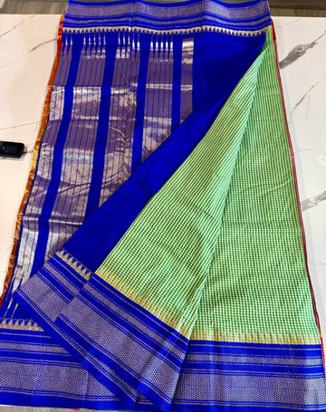 LD-N22 narayanapeta checks sarees pista green and blue saree