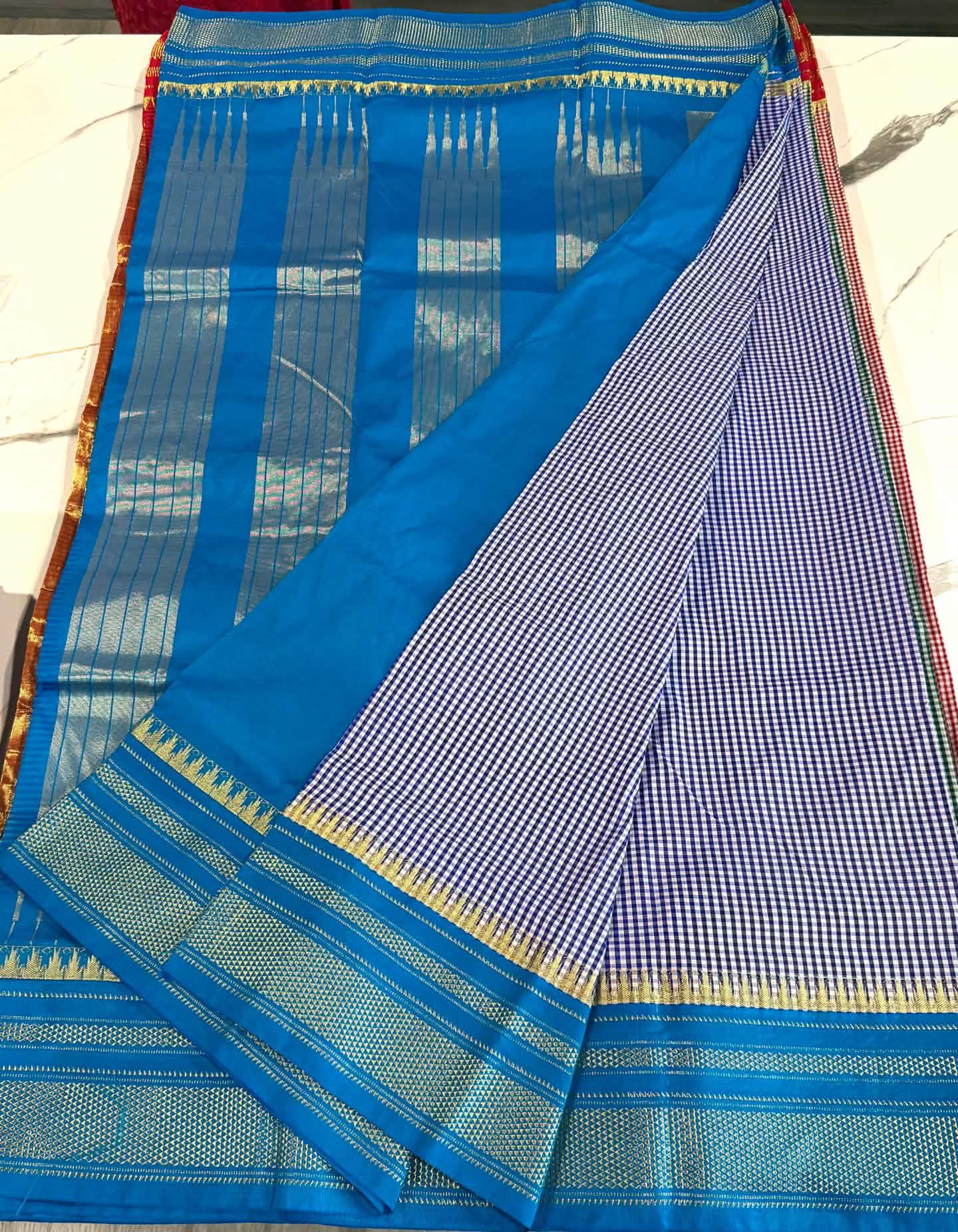 LD-N22 narayanapeta checks sarees navi blue and sky blue saree
