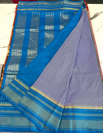 LD-N22 narayanapeta checks sarees navi blue and sky blue saree