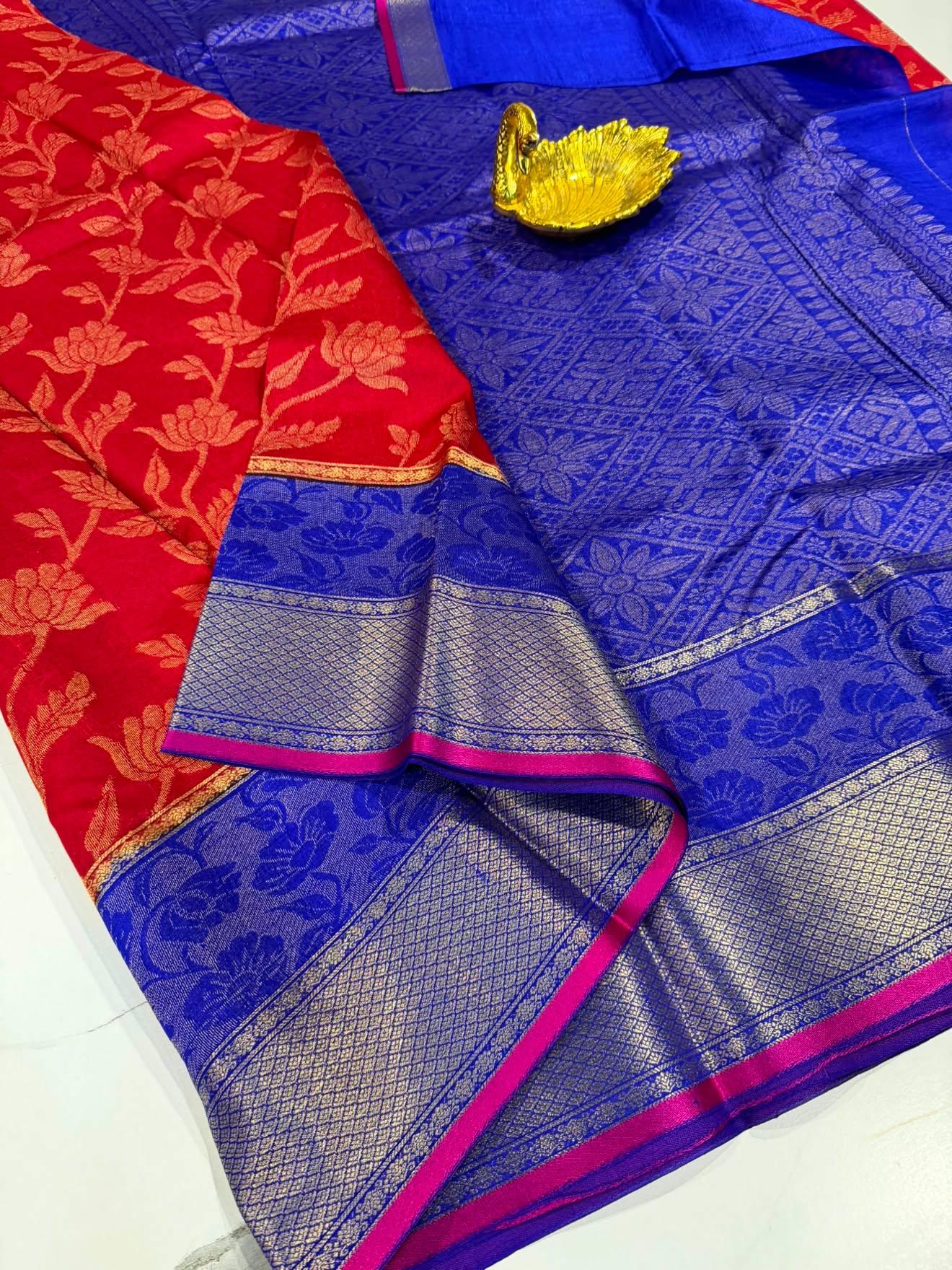 Dp-5900 r d & blue dupion pattu