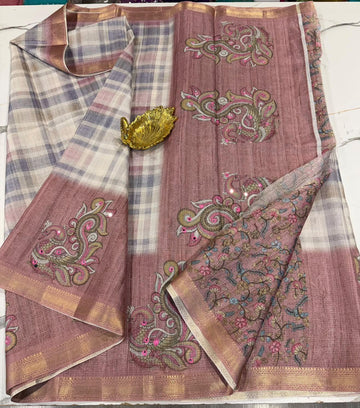 Mk-1350 Onion peel colour kota cotton Madras checks saree