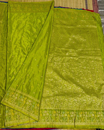 CW-1850 Pesara green colour benny crepe saree