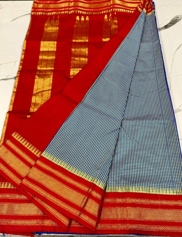 LD-N22 narayanapeta checks saree navi blue and red saree