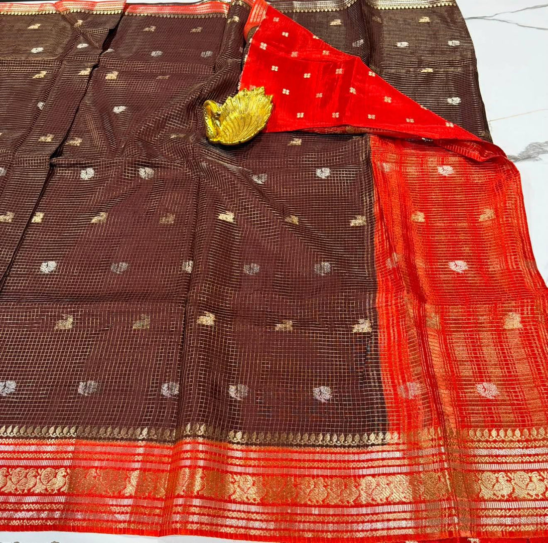 VKC2149- Brown with Rust Brdr- Vintage Kanchi Small Brdr saree