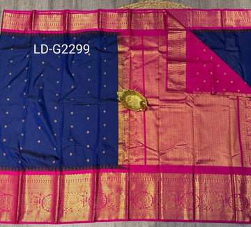 LD-G2299 vintage Semi Gadwal navi blue and pink with butta saree