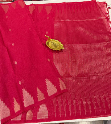 TL-1550 Pink colour Linen jamdani temple saree