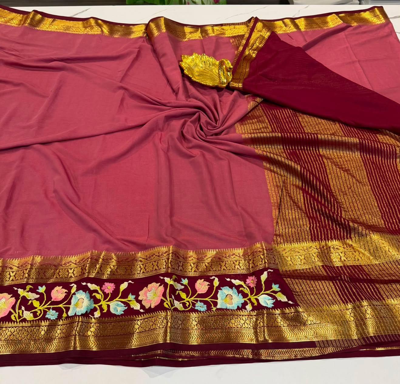 LD-M2 mavue & merron  boarder sarees semi Mysore sarees