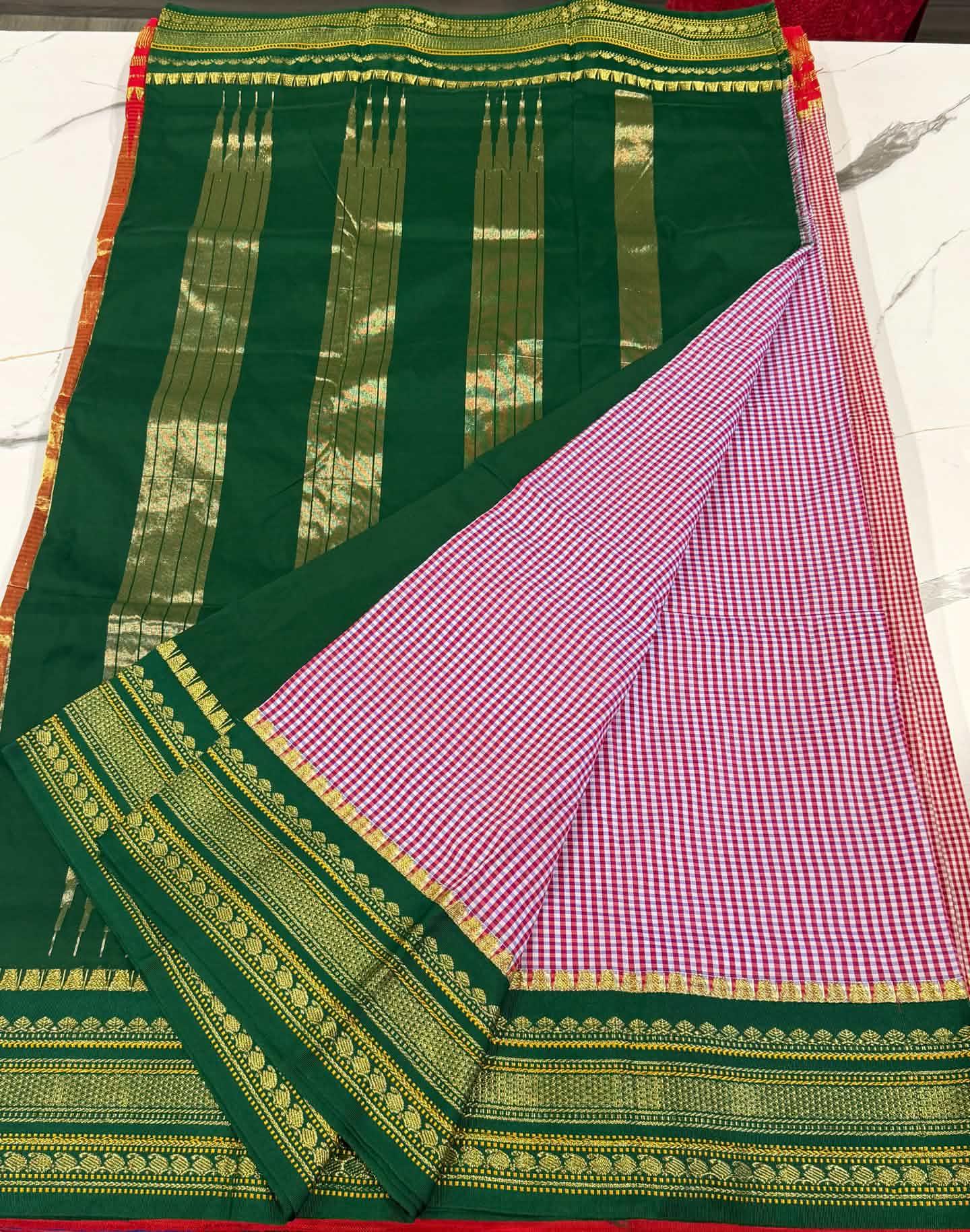 LD-N22 narayanapeta checks sarees pink and green saree