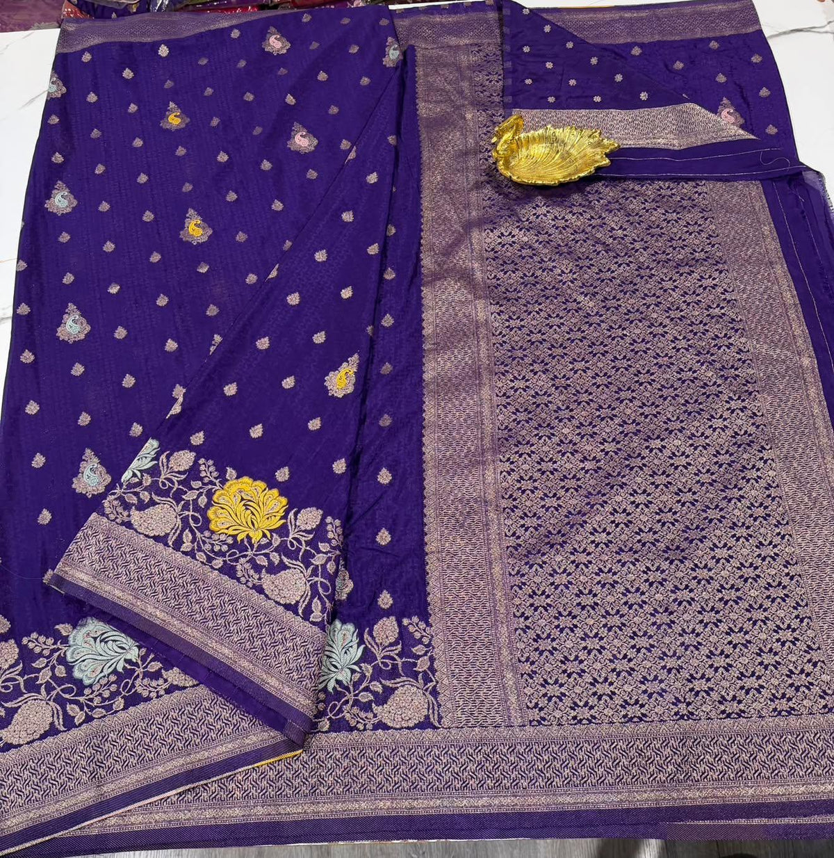 BC-1850 violet colour benny crepe saree