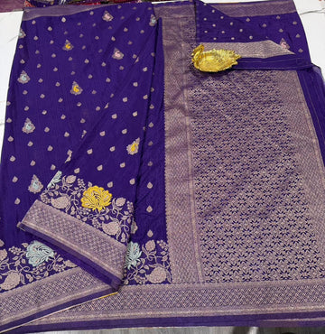 BC-1850 violet colour benny crepe saree