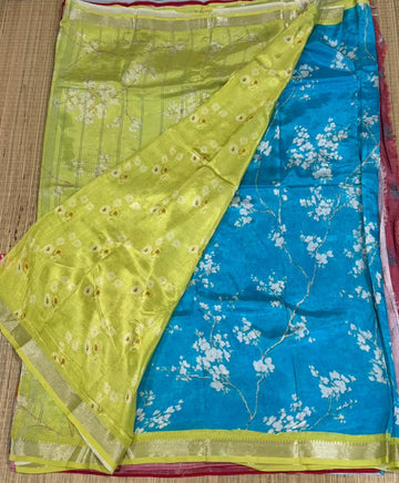 MH-33 sky blue n light green colour Handloom Mangalagiri pattu saree