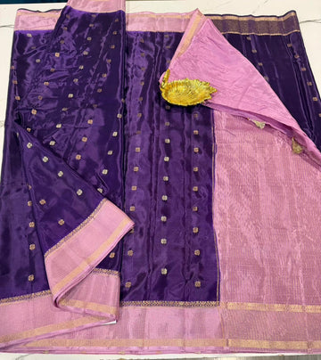 HC -2400 Brinjal n baby pink colour Banaras viscous crep saree
