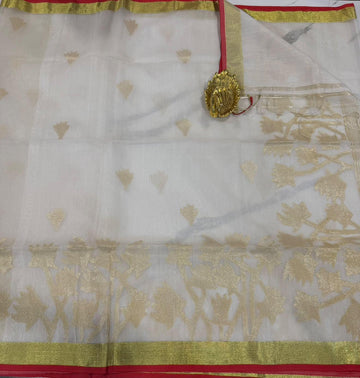 U-6500 White Muslin pure handloom jamdani sarees