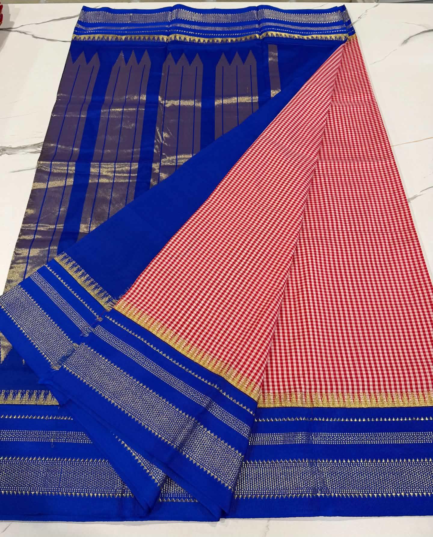 LD-N22 narayanapeta checks sarees red and blue saree