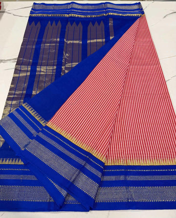 LD-N22 narayanapeta checks sarees red and blue saree
