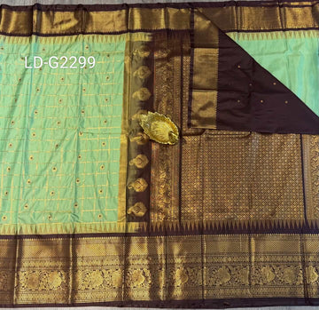 LD-G2299 vintage Semi Gadwal sea green and brown withe checks saree
