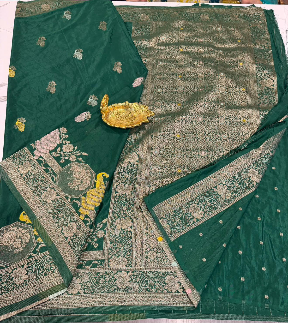CG-1850 Dark green colour banaras crep Georgette saree