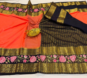LD-M2 peach & navi blue sarees semi mysore sarees