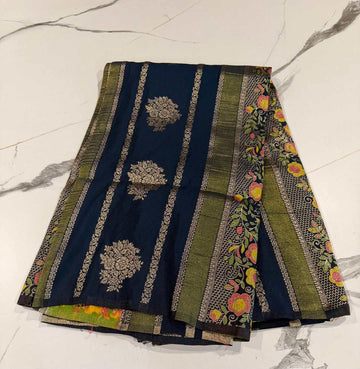 LD-M16 munga crape sarees peacock blue colour