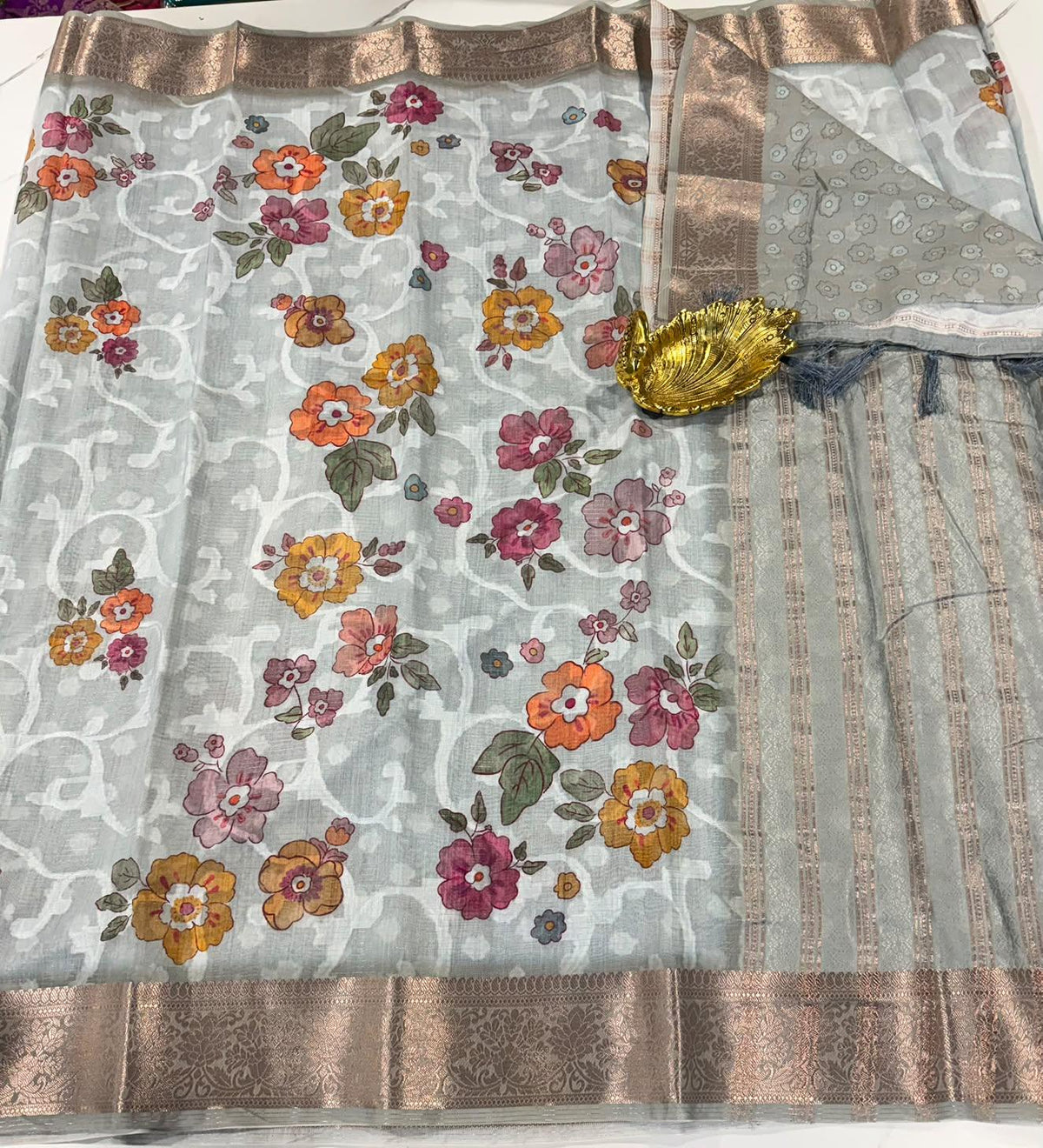Bc-1799 Grey colour Brasso cotton sarees