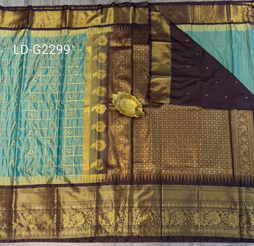 LD-G2299 vintage Semi Gadwal rama blue and brown with checks sareee