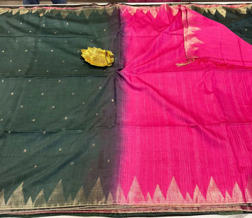 Cs2 Bottle green n pink colour saree