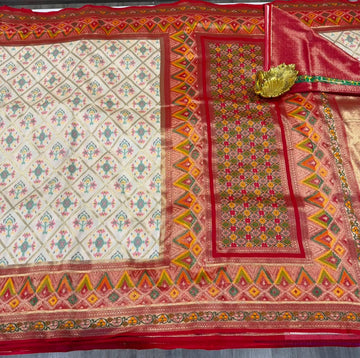 TT-3750 Patola cream and pink   tissue borders saree