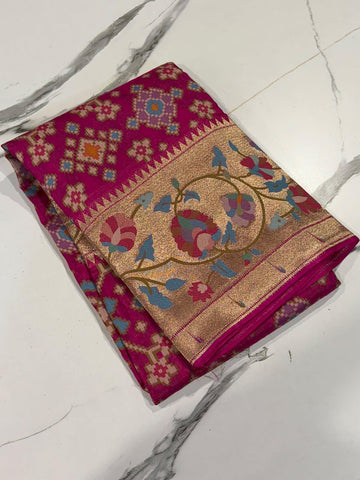 PZ-5999 Pink colour Fusion Patola paithani saree