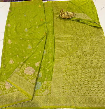 BC-1850 Pesara green colour benny crepe saree