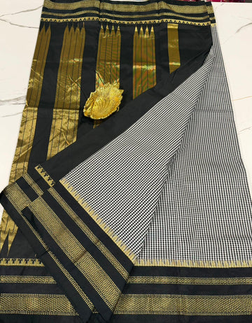 LD-N22 narayanapeta  black n white checks and black border saree