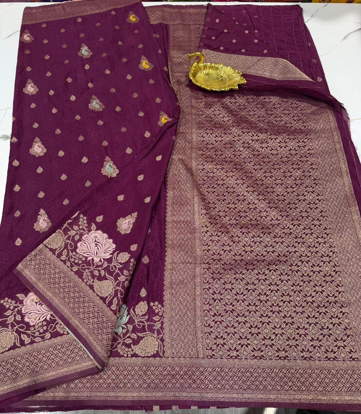 BC-1850 Wine colour benny crepe saree