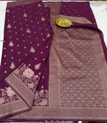 BC-1850 Wine colour benny crepe saree