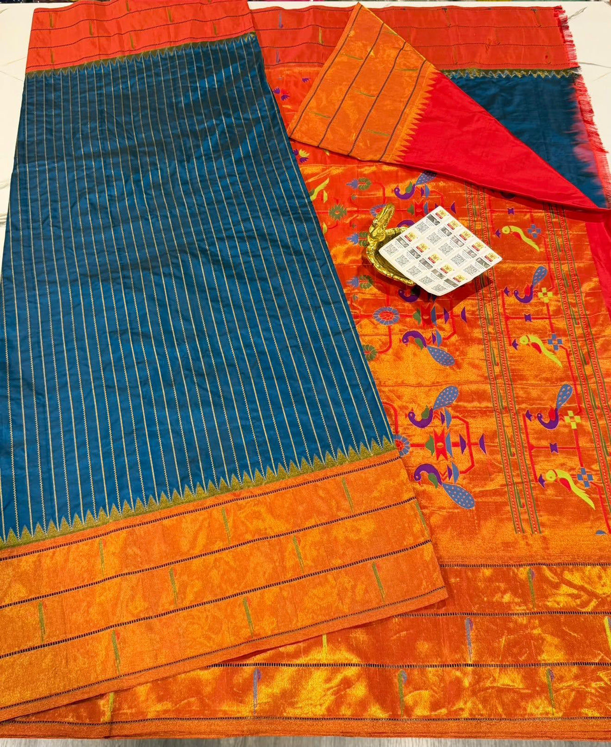 3mp Peacock blue colour Muniya Paithani pure silk sarees