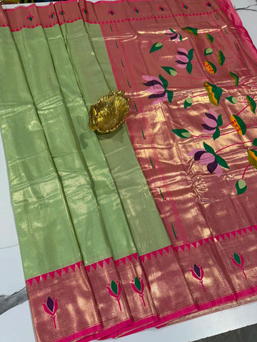 PW-1650 Light green n pink colour paithani Saree