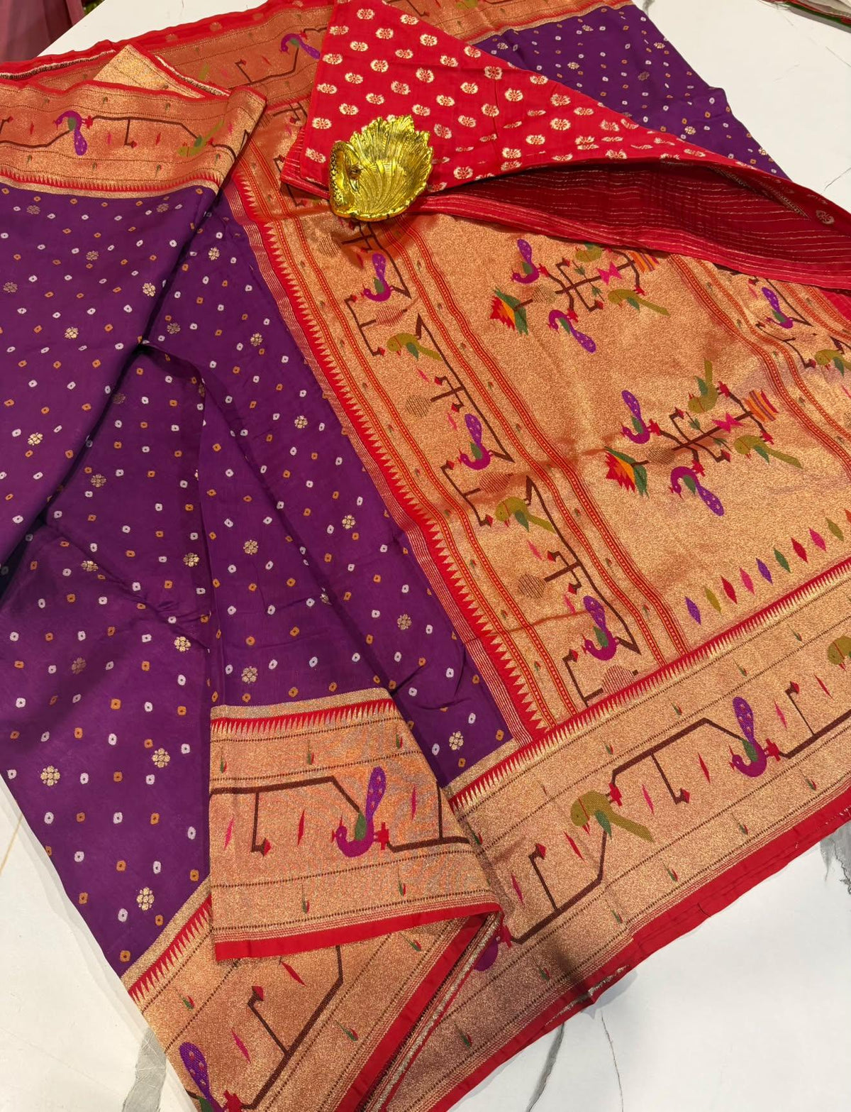 B-5400 Purple Colour Bandini Crepe Paithani borders saree
