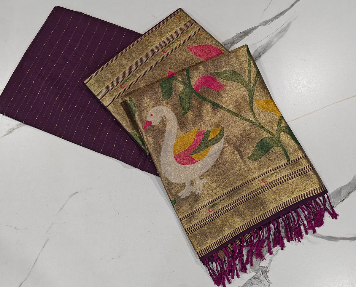 MJ-1150 Dark wine colour Lenin Jamdani saree