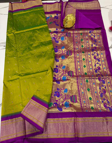 LD-N9 narayanapeta semi pattu kalneth green and megentha saree chakra butta