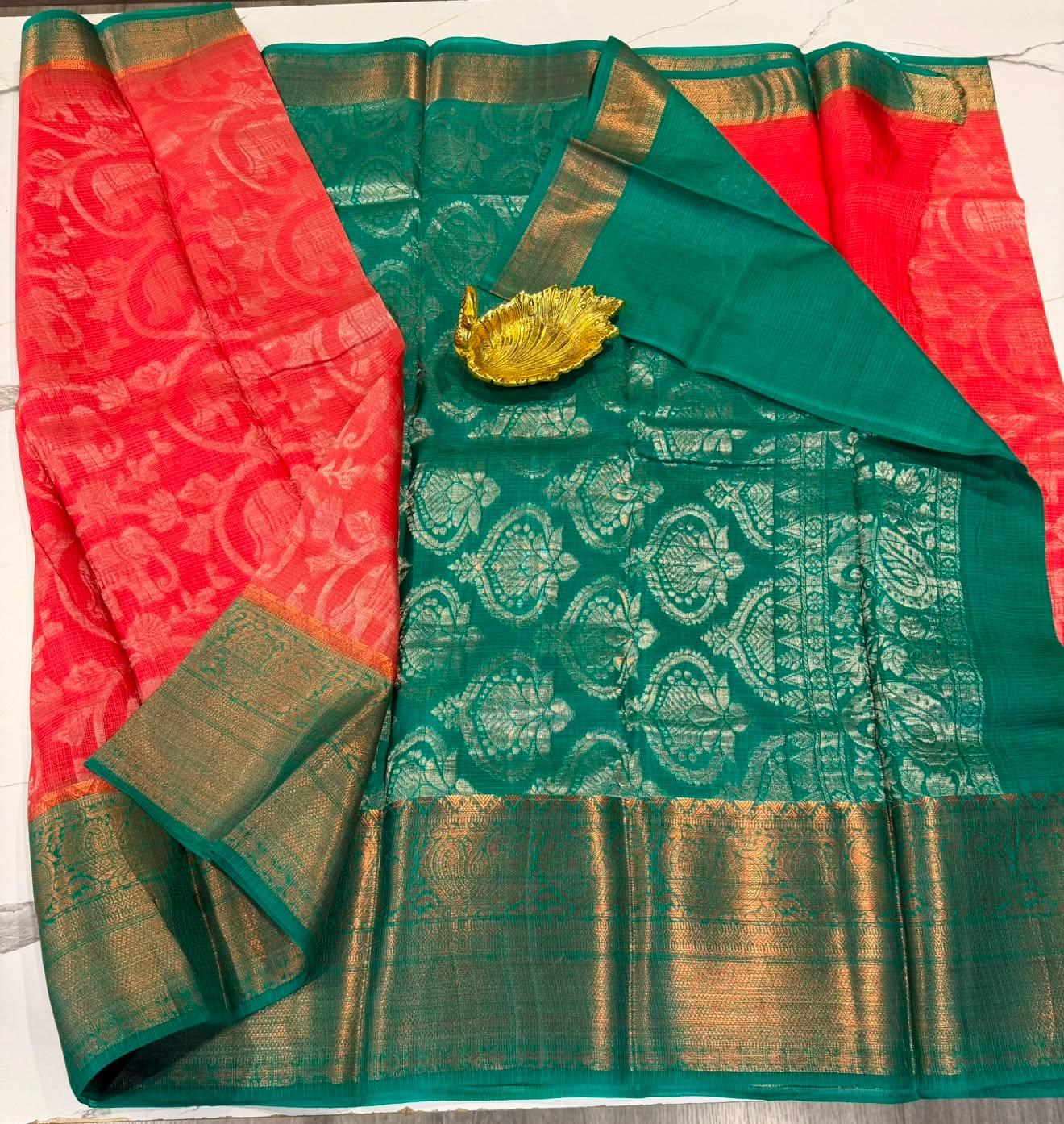 Dp-5900 red  & green  dupion pattu (Copy)