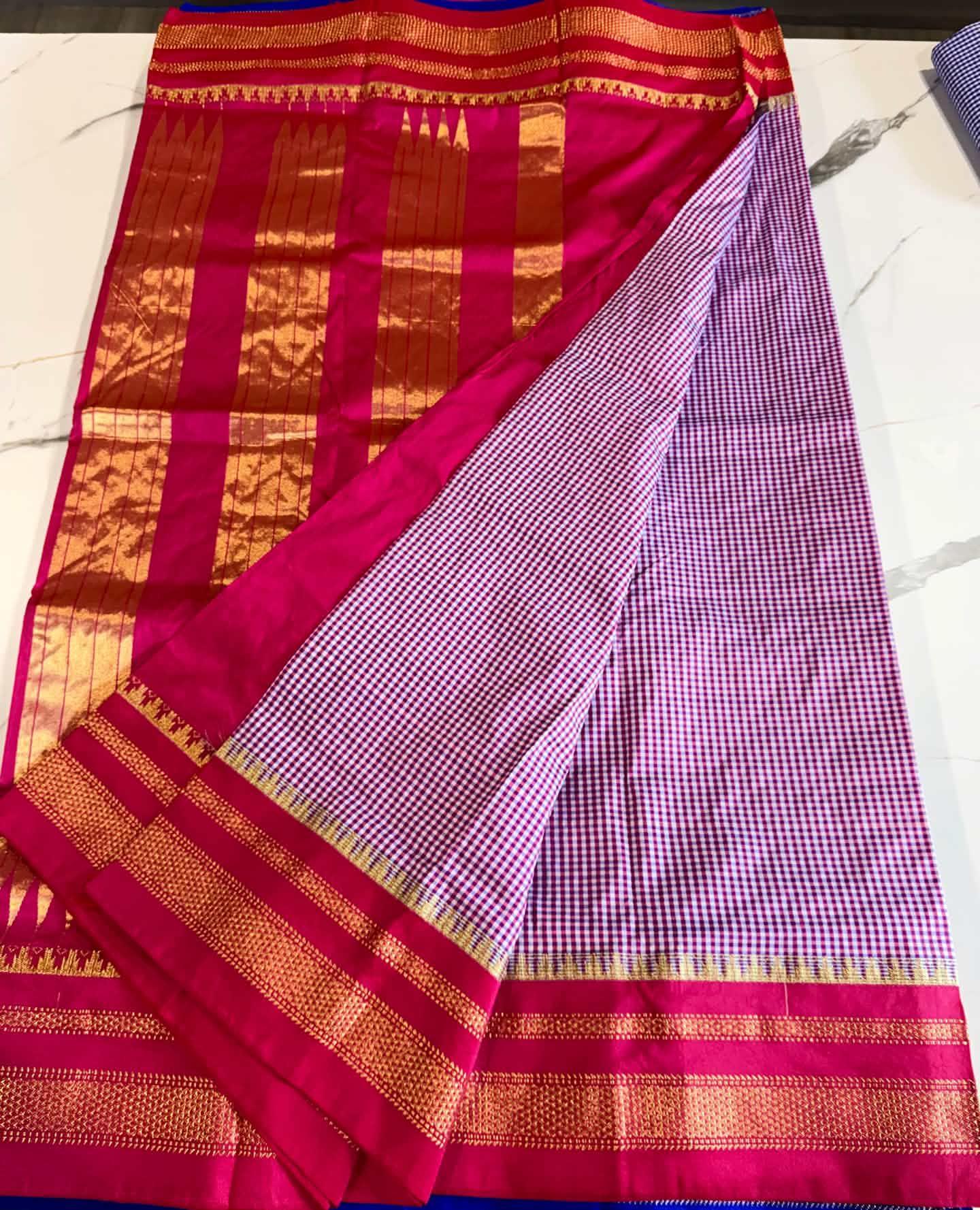 LD-N22 narayanapeta checks sarees purple and pink saree