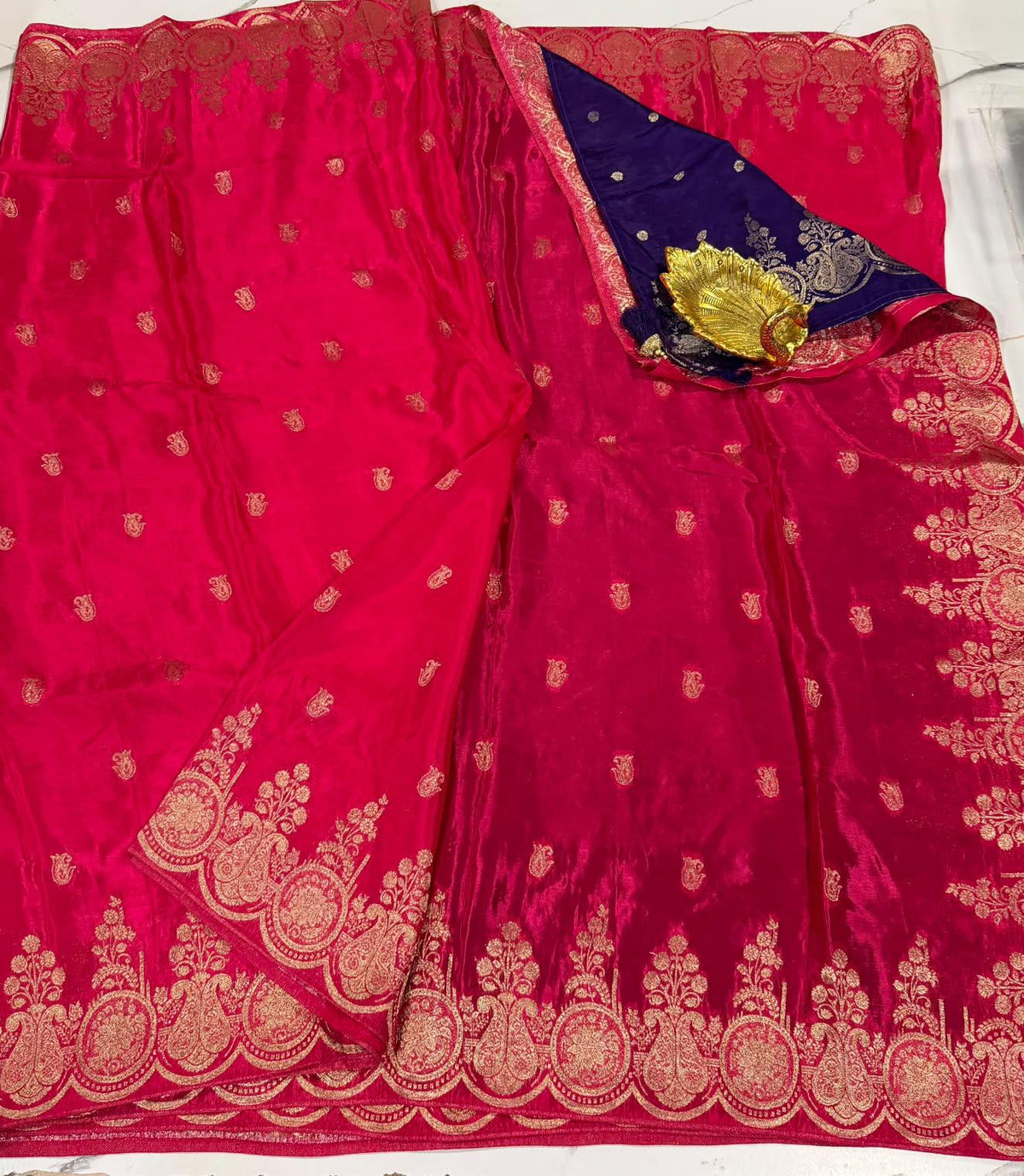 HS-2550 Rani pink colour Ho crepe saree