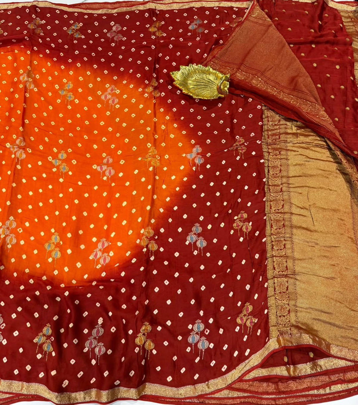 MH-4950 Brown nd Orange colour Mashru Bandija Saree