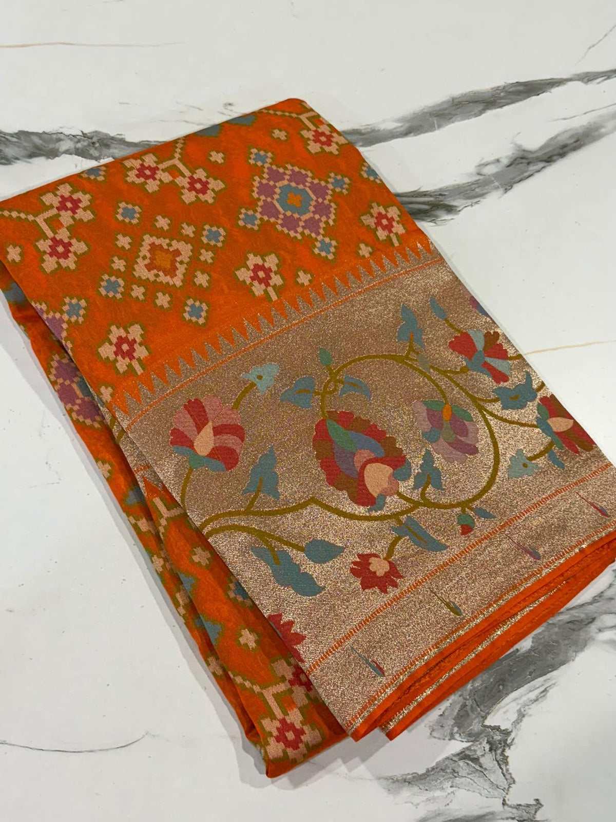 PZ-5999 Orange colour Fusion Patola paithani saree
