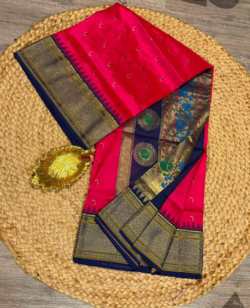 LD-N9 Rani Pink n Navy blue saree Narayanapet semi pattu muniya butta